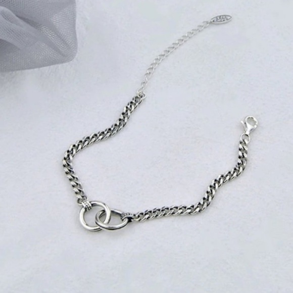 *NEW* 925 Sterling Silver Double Circle Chain Bracelet - Picture 3 of 7